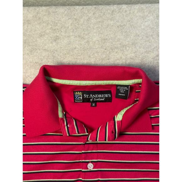 St Andrews Scotland Golf Course Pink Striped Mens Polo Medium - Picture 2 of 8